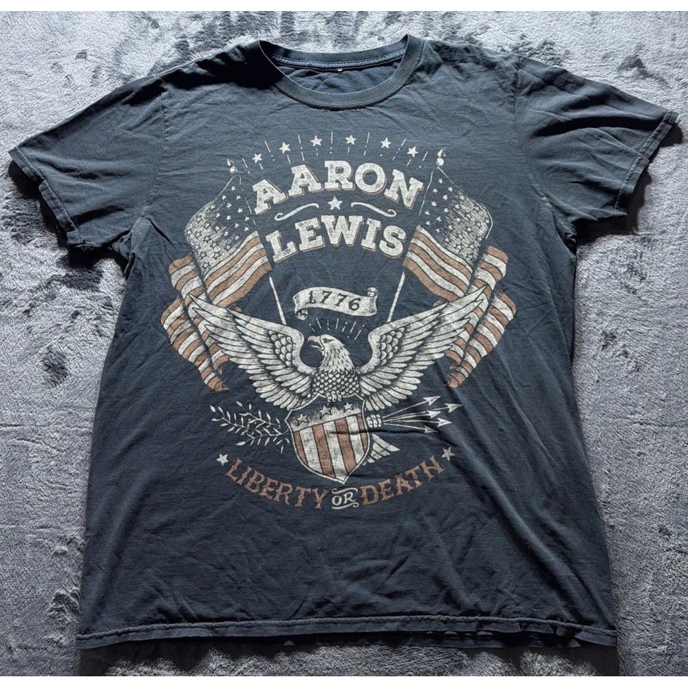 AARON LEWIS Liberty or Death T-shirt. Black Sz. Large. Great distressed Look!